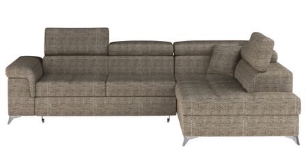 Canapé d’angle convertible MARIDO en tissu avec coffre et têtières réglables – 275 cm