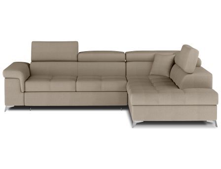 Canapé d’angle convertible MARIDO en velours avec coffre et têtières réglables – 275 cm