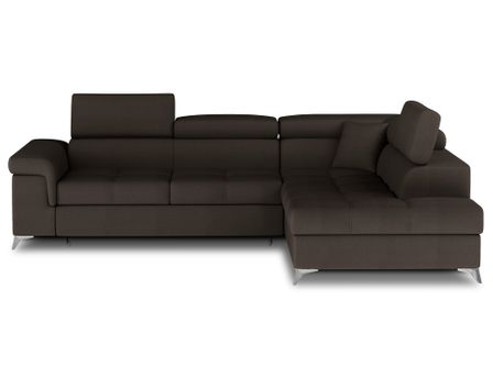 Canapé d’angle convertible MARIDO en velours avec coffre et têtières réglables – 275 cm