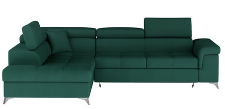 Canapé d’angle convertible MARIDO en velours avec coffre et têtières réglables – 275 cm