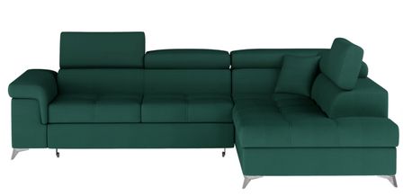 Canapé d’angle convertible MARIDO en velours avec coffre et têtières réglables – 275 cm