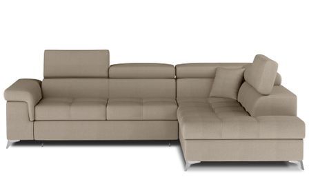 Canapé d’angle convertible MARIDO en velours avec coffre et têtières réglables – 275 cm