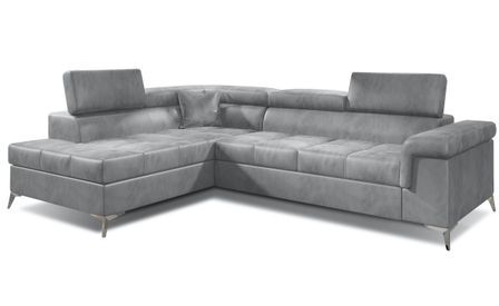 Canapé d’angle convertible MARIDO en velours avec coffre et têtières réglables – 275 cm