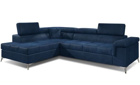Canapé d’angle convertible MARIDO en velours avec coffre et têtières réglables – 275 cm