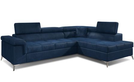 Canapé d’angle convertible MARIDO en velours avec coffre et têtières réglables – 275 cm