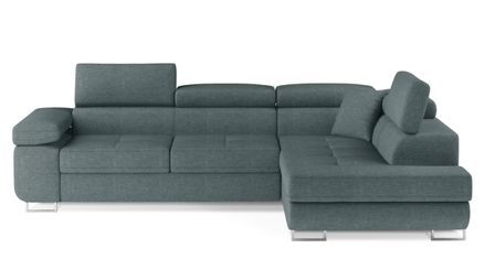 Canapé d’angle convertible MARKA en tissu avec coffre et têtières réglables – 272 cm