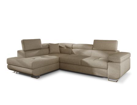 Canapé d’angle convertible MARKA en tissu avec coffre et têtières réglables – 272 cm