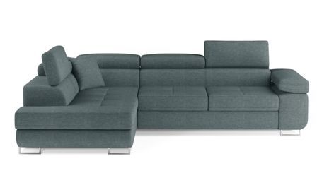 Canapé d’angle convertible MARKA en tissu avec coffre et têtières réglables – 272 cm