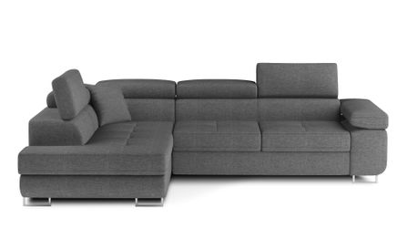 Canapé d’angle convertible MARKA en tissu avec coffre et têtières réglables – 272 cm