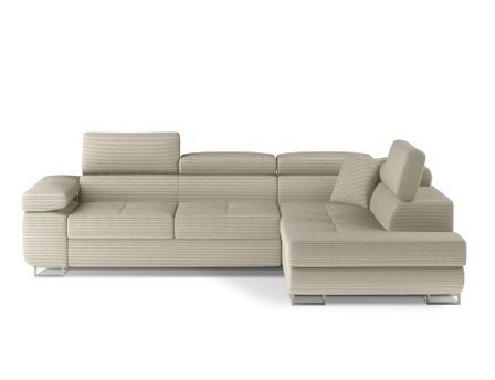 Canapé d’angle convertible MARKA en tissu avec coffre et têtières réglables – 272 cm