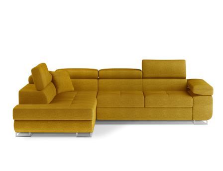 Canapé d’angle convertible MARKA en velours avec coffre et têtières réglables – 272 cm