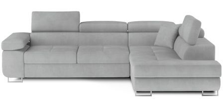 Canapé d’angle convertible MARKA en velours avec coffre et têtières réglables – 272 cm