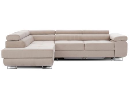 Canapé d’angle convertible MARKA en velours avec coffre et têtières réglables – 272 cm