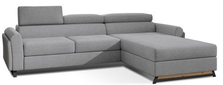 Canapé d’angle convertible MAZALI en tissu avec coffre et têtières réglables – 288 cm