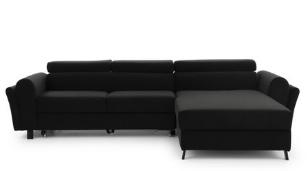Canapé d’angle convertible MAZALI en tissu avec coffre et têtières réglables – 288 cm