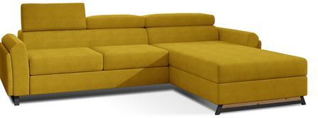 Canapé d’angle convertible MAZALI en tissu avec coffre et têtières réglables – 288 cm