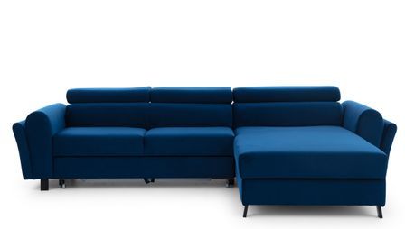 Canapé d’angle convertible MAZALI en tissu avec coffre et têtières réglables – 288 cm