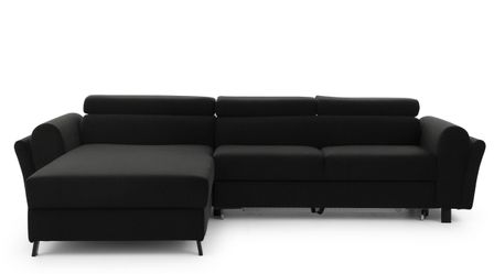 Canapé d’angle convertible MAZALI en tissu avec coffre et têtières réglables – 288 cm