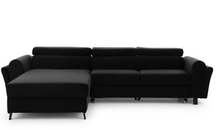 Canapé d’angle convertible MAZALI en tissu avec coffre et têtières réglables – 288 cm