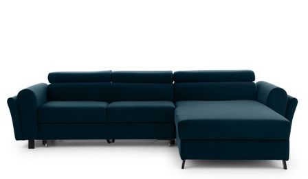 Canapé d’angle convertible MAZALI en velours avec coffre et têtières réglables – 288 cm