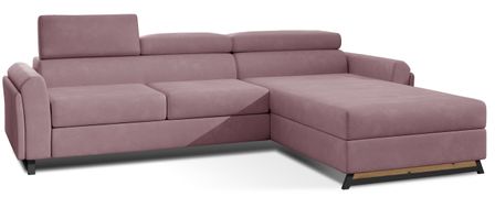 Canapé d’angle convertible MAZALI en velours avec coffre et têtières réglables – 288 cm