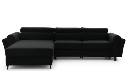 Canapé d’angle convertible MAZALI en velours avec coffre et têtières réglables – 288 cm