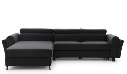 Canapé d’angle convertible MAZALI en velours avec coffre et têtières réglables – 288 cm