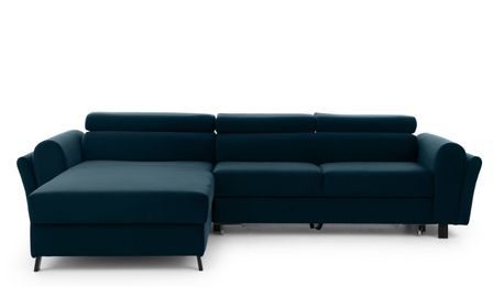 Canapé d’angle convertible MAZALI en velours avec coffre et têtières réglables – 288 cm