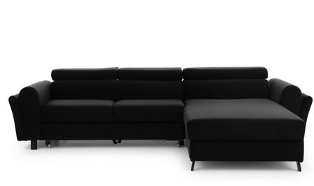 Canapé d’angle convertible MAZALI tissu- Appuis-tête réglables et rangement