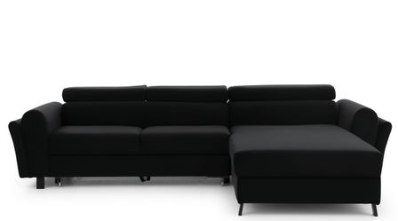 Canapé d’angle convertible MAZALI velours - Appuis-tête réglables et rangement