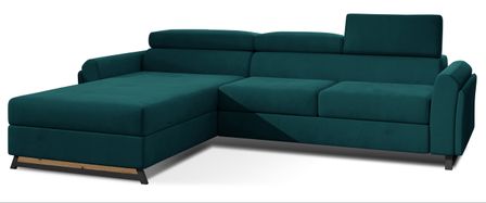 Canapé d’angle convertible MAZALI velours - Appuis-tête réglables et rangement