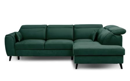 Canapé d’angle convertible NOBLESSE en velours avec coffre et pieds en bois noir – 265 cm