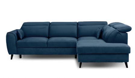 Canapé d’angle convertible NOBLESSE en velours avec coffre et pieds en bois noir – 265 cm