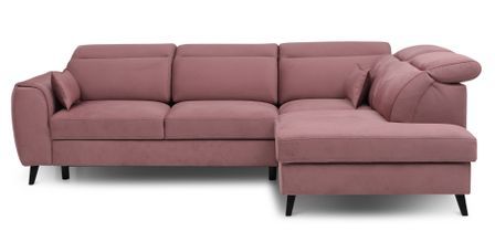 Canapé d’angle convertible NOBLESSE en velours avec coffre et pieds en bois noir – 265 cm