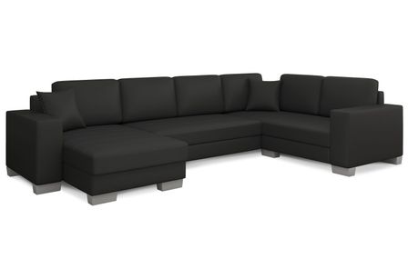 Canapé d'angle panoramique convertible simili cuir noir Markus 312 cm 2