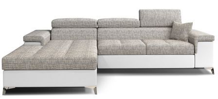 Canapé d’angle convertible RIKARO en tissu et simili cuir avec têtières réglables – 281 cm