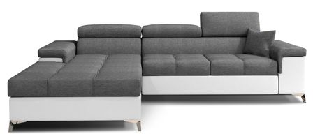 Canapé d’angle convertible RIKARO en tissu et simili cuir avec têtières réglables – 281 cm