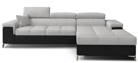 Canapé d’angle convertible RIKARO en tissu et simili cuir avec têtières réglables – 281 cm
