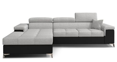 Canapé d’angle convertible RIKARO en tissu et simili cuir avec têtières réglables – 281 cm