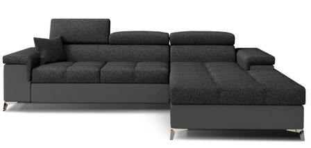 Canapé d’angle convertible RIKARO en tissu et simili cuir avec têtières réglables – 281 cm