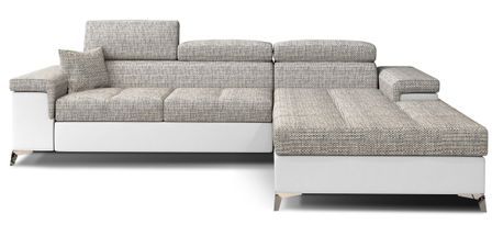 Canapé d’angle convertible RIKARO en tissu et simili cuir avec têtières réglables – 281 cm