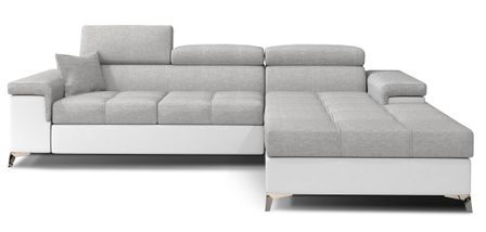 Canapé d’angle convertible RIKARO en tissu et simili cuir avec têtières réglables – 281 cm