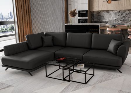 Canapé d'angle convertible SAVARY en simili cuir avec coffre de rangement - 280 cm