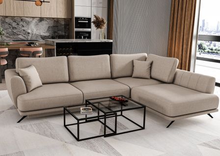 Canapé d'angle convertible SAVARY en tissu avec coffre de rangement - 280 cm