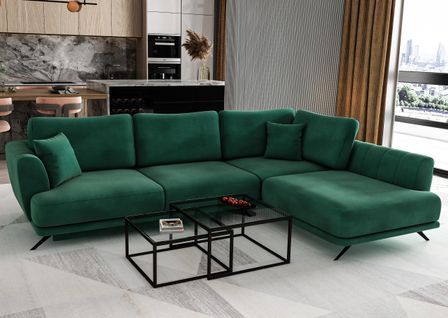 Canapé d'angle convertible SAVARY en tissu avec coffre de rangement - 280 cm