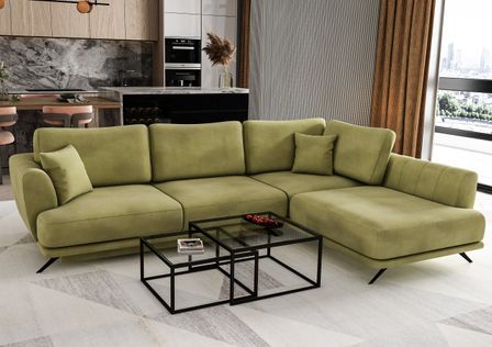 Canapé d'angle convertible SAVARY en tissu avec coffre de rangement - 280 cm