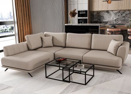 Canapé d'angle convertible SAVARY en tissu avec coffre de rangement - 280 cm