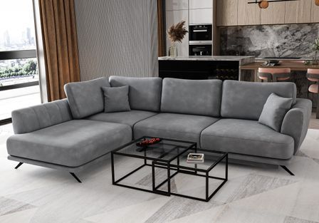 Canapé d'angle convertible SAVARY en tissu avec coffre de rangement - 280 cm