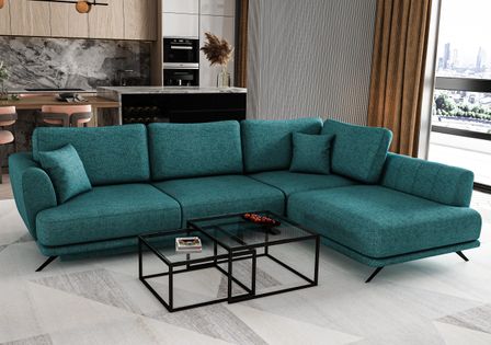Canapé d'angle convertible SAVARY en tissu avec coffre de rangement - 280 cm