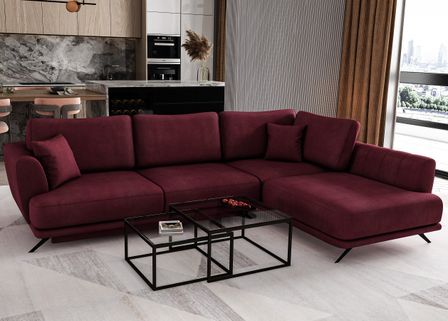 Canapé d'angle convertible SAVARY en velours avec coffre de rangement - 280 cm